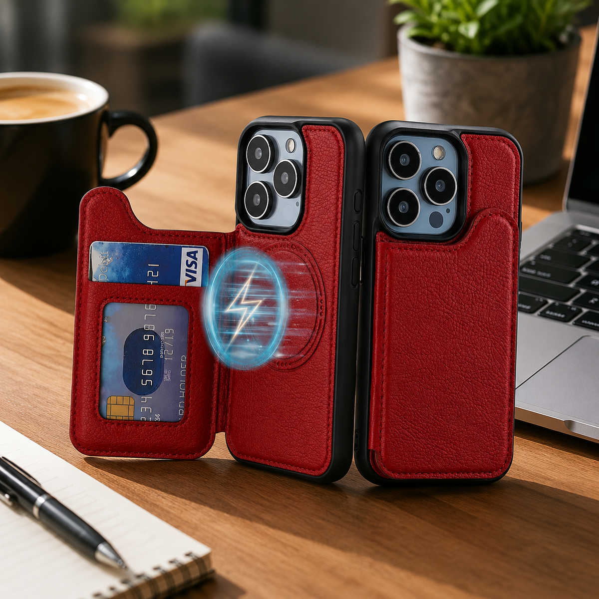Premium iPhone Case MagSafe Magnetic Flip Wallet Leather Card Holder Shockproof Protective Cover Anti Fingerprint Full Access Slim Design