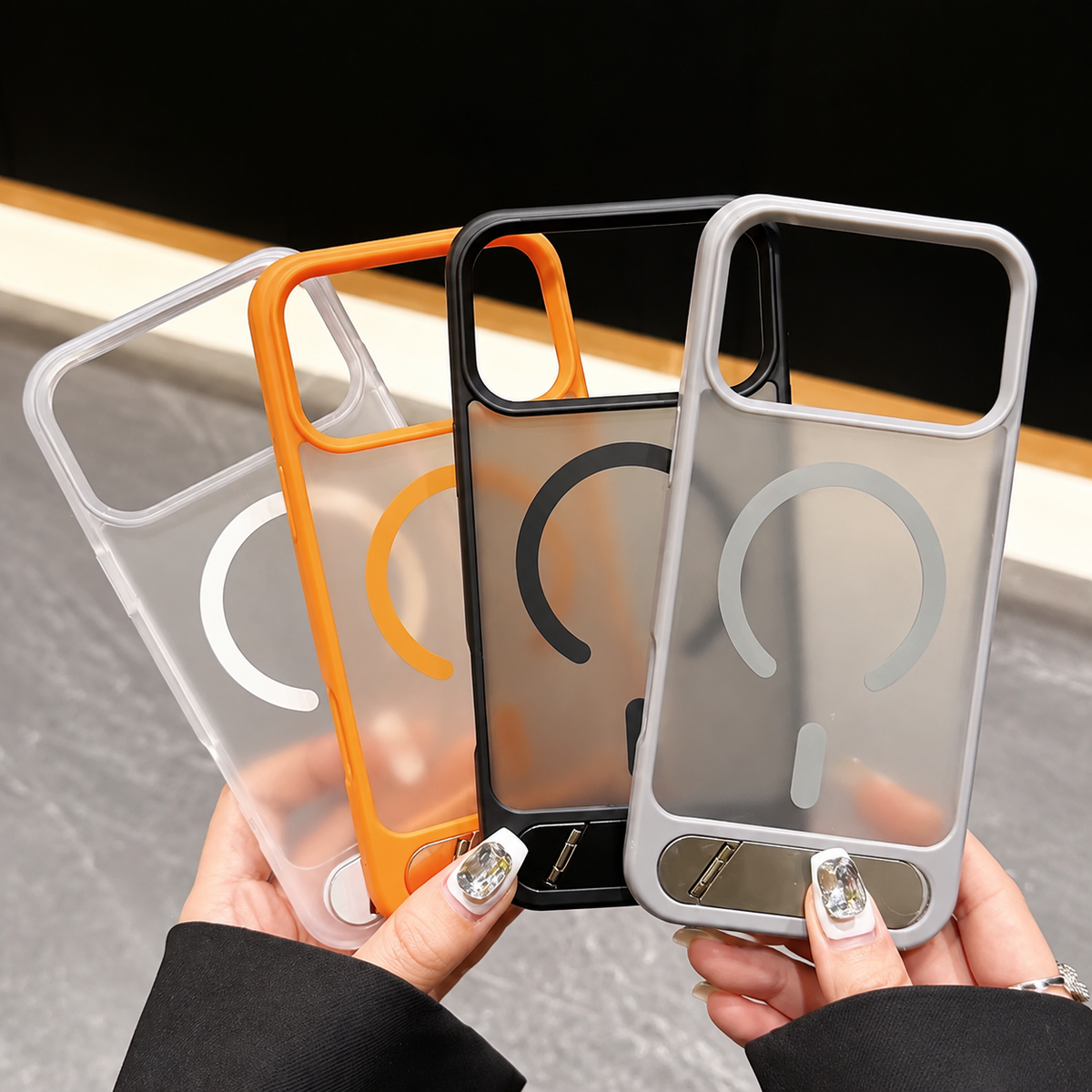 Premium iPhone Case MagSafe Magnetic Foldable Stand PC Matte Shockproof Protective Cover Anti Fingerprint Non Slip Half Wrapped Slim Design