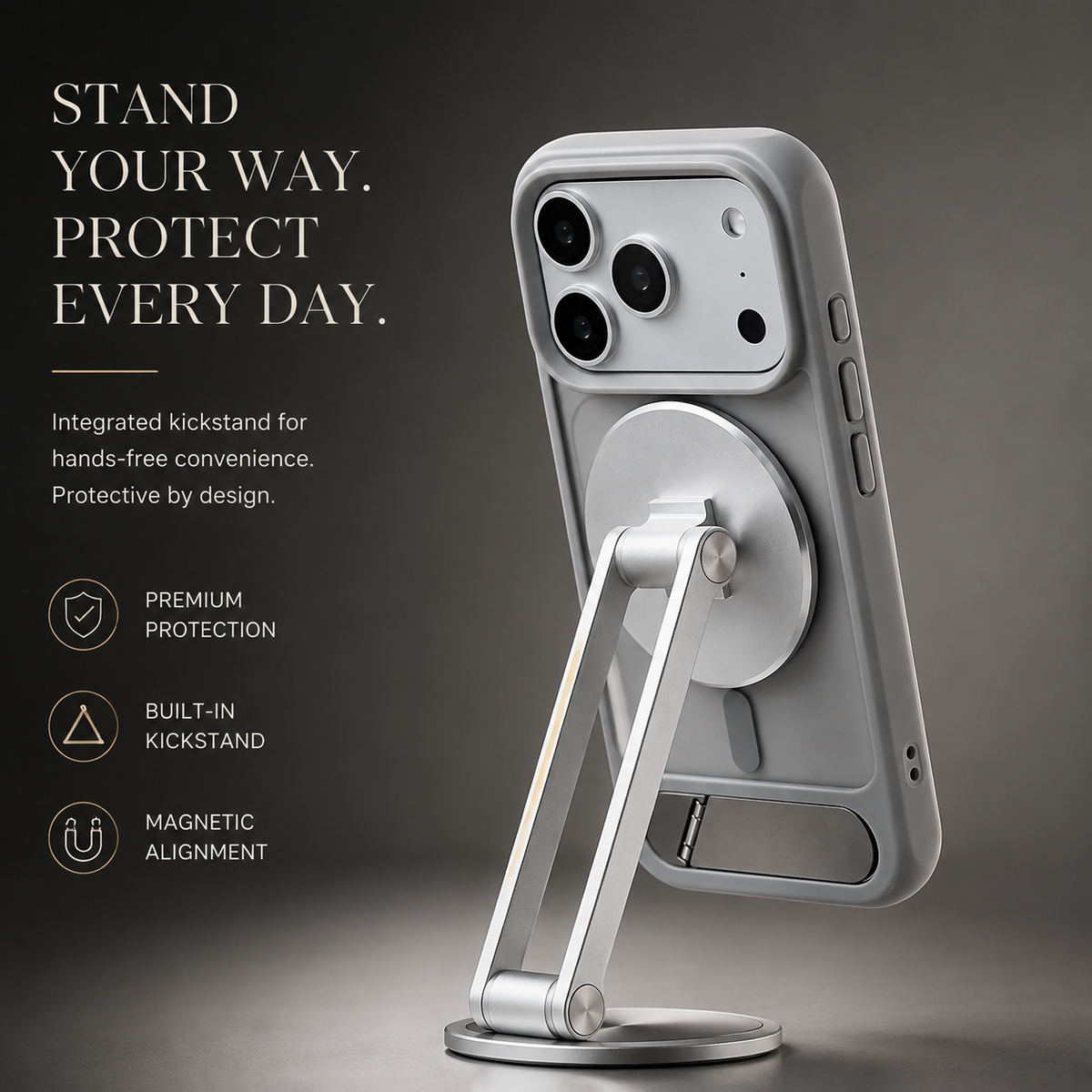 Premium iPhone Case MagSafe Magnetic Foldable Stand PC Matte Shockproof Protective Cover Anti Fingerprint Non Slip Half Wrapped Slim Design
