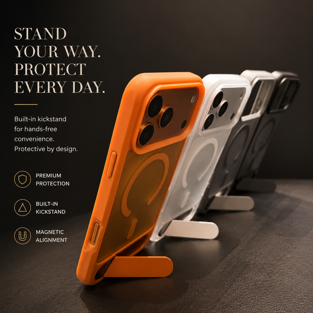 Premium iPhone Case MagSafe Magnetic Foldable Stand PC Matte Shockproof Protective Cover Anti Fingerprint Non Slip Half Wrapped Slim Design