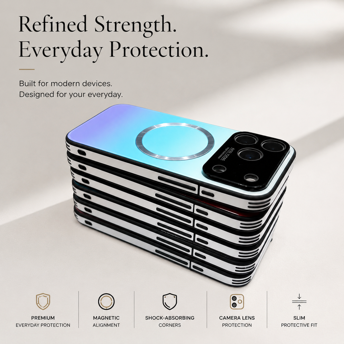 Premium iPhone Case MagSafe Magnetic Gradient Large Window Shockproof PC TPU Acrylic Protective Cover Anti Scratch Reflective Glitter Soft Case