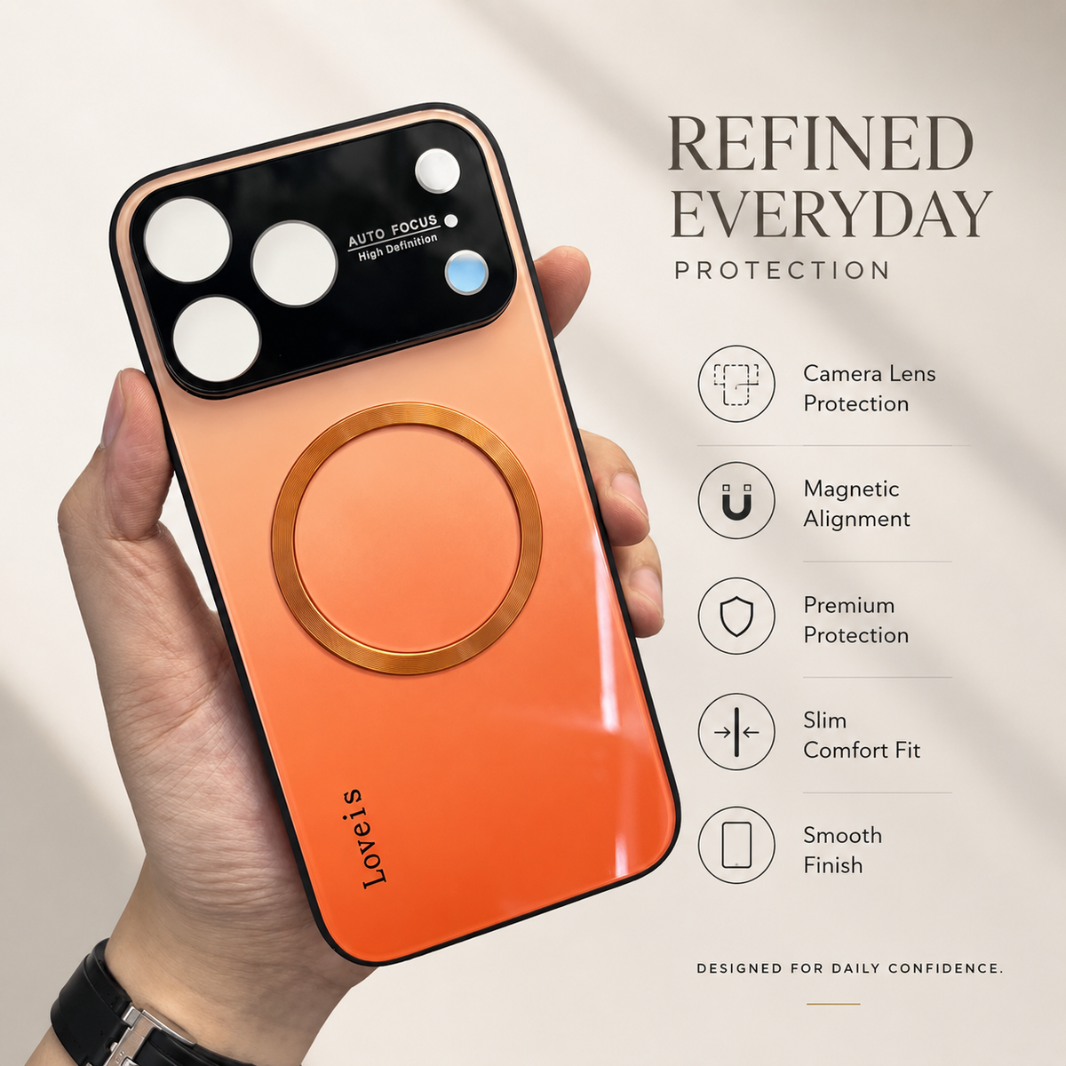 Premium iPhone Case MagSafe Magnetic Gradient Large Window Shockproof PC TPU Acrylic Protective Cover Anti Scratch Reflective Glitter Soft Case