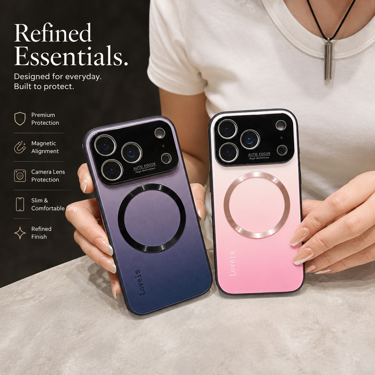 Premium iPhone Case MagSafe Magnetic Gradient Large Window Shockproof PC TPU Acrylic Protective Cover Anti Scratch Reflective Glitter Soft Case