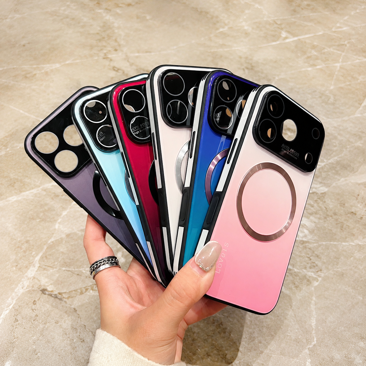 Premium iPhone Case MagSafe Magnetic Gradient Large Window Shockproof PC TPU Acrylic Protective Cover Anti Scratch Reflective Glitter Soft Case