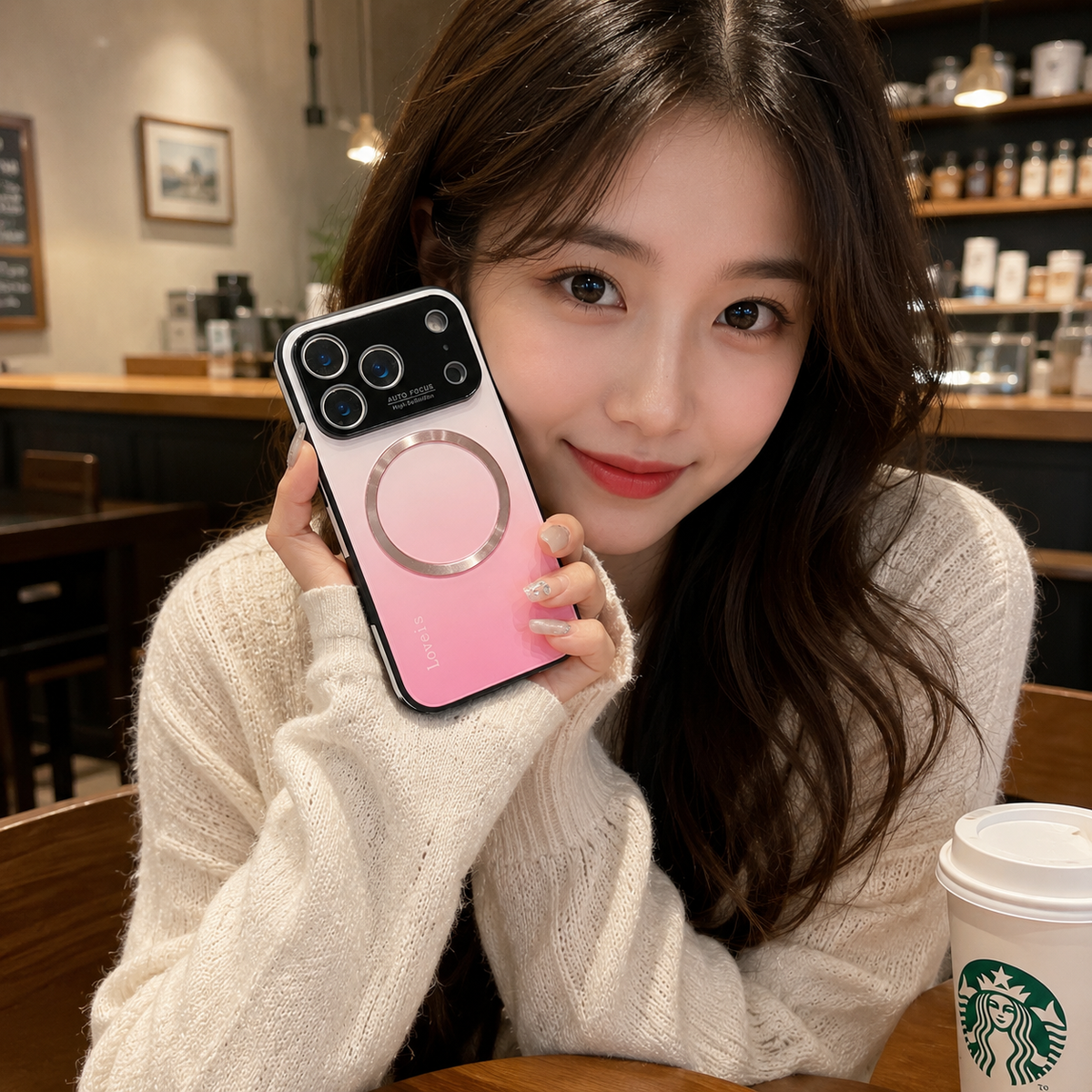 Premium iPhone Case MagSafe Magnetic Gradient Large Window Shockproof PC TPU Acrylic Protective Cover Anti Scratch Reflective Glitter Soft Case