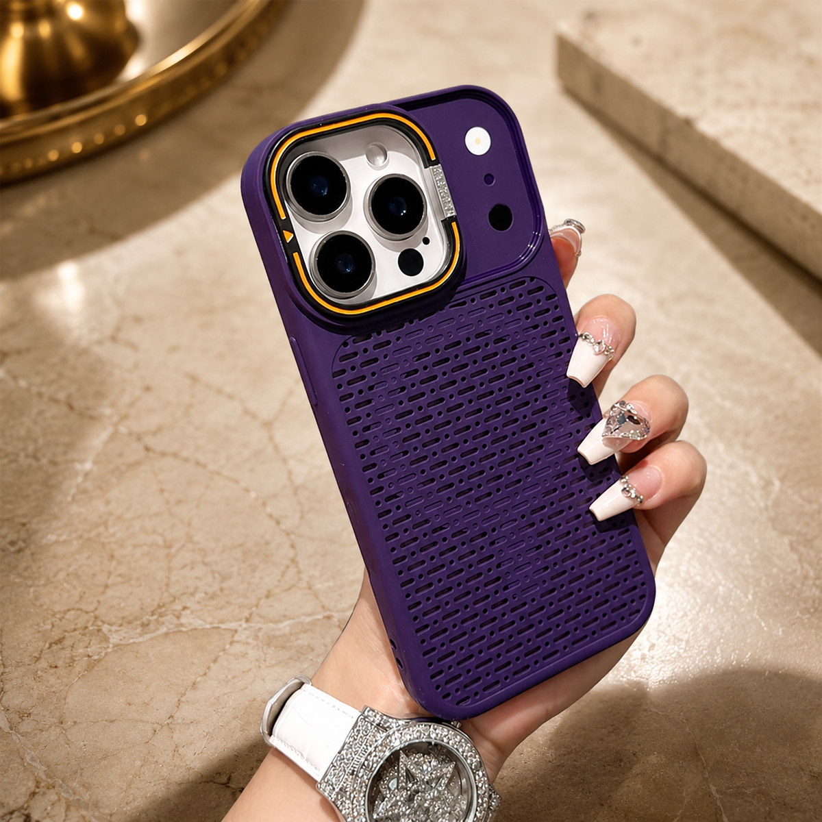 Premium iPhone Case MagSafe Magnetic Heat Dissipation Shockproof Acrylic Protective Cover Built In Holder Kickstand Slim Cooling Bumper Hard Back Case