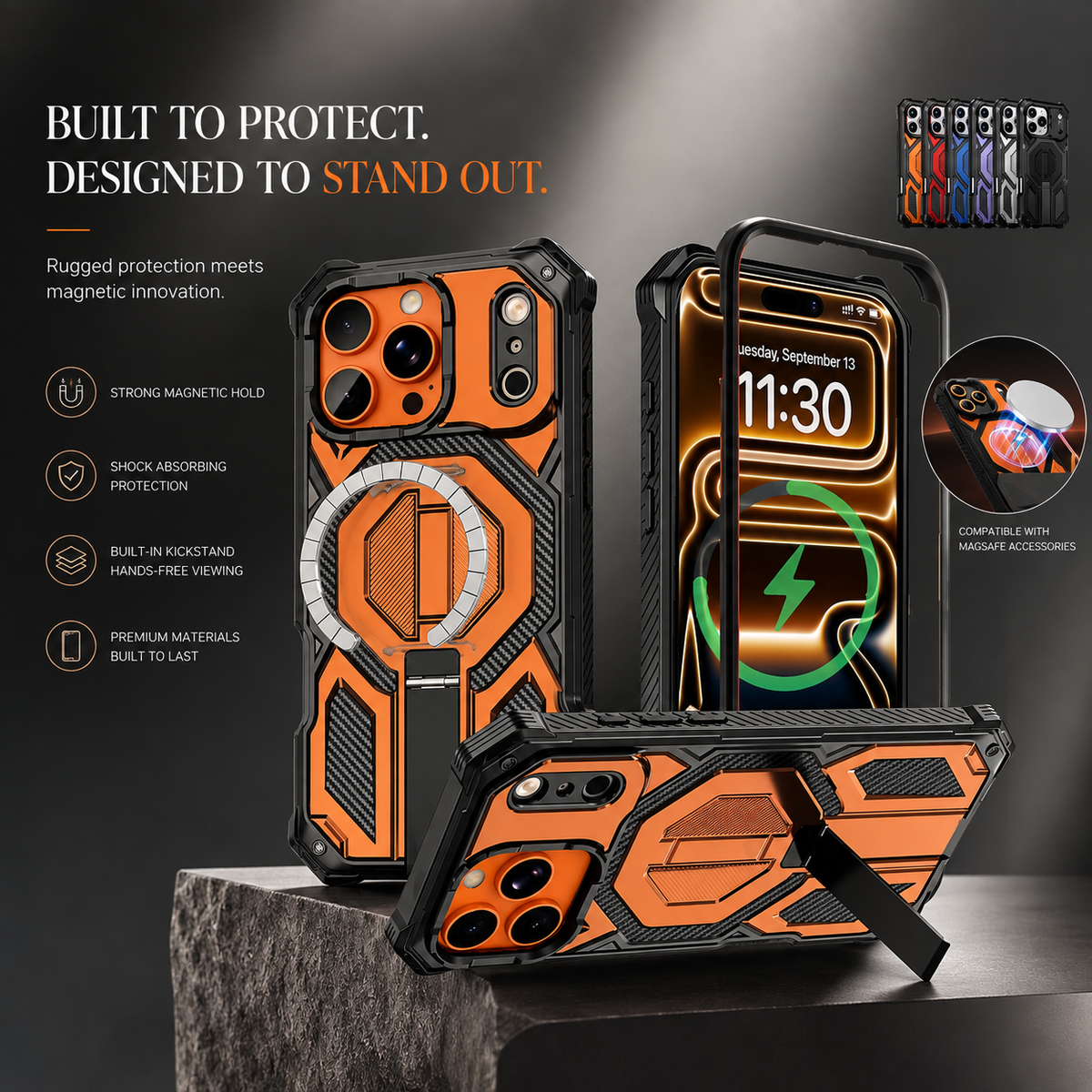 Premium iPhone Case MagSafe Magnetic Heavy Duty Shockproof Protective Cover Dual Layer Ring Lanyard Anti Scratch Non Slip Full Coverage Armor Case