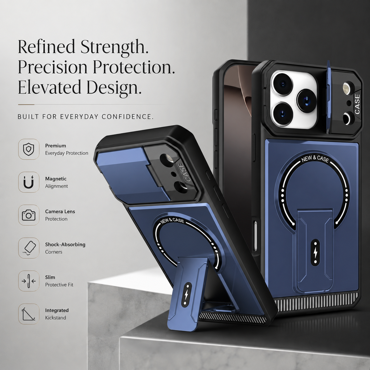 Premium iPhone Case MagSafe Magnetic Kickstand Carbon Fiber Leather Protective Cover Camera Lens Protection Shockproof Slim Non Slip Stand Holder Case