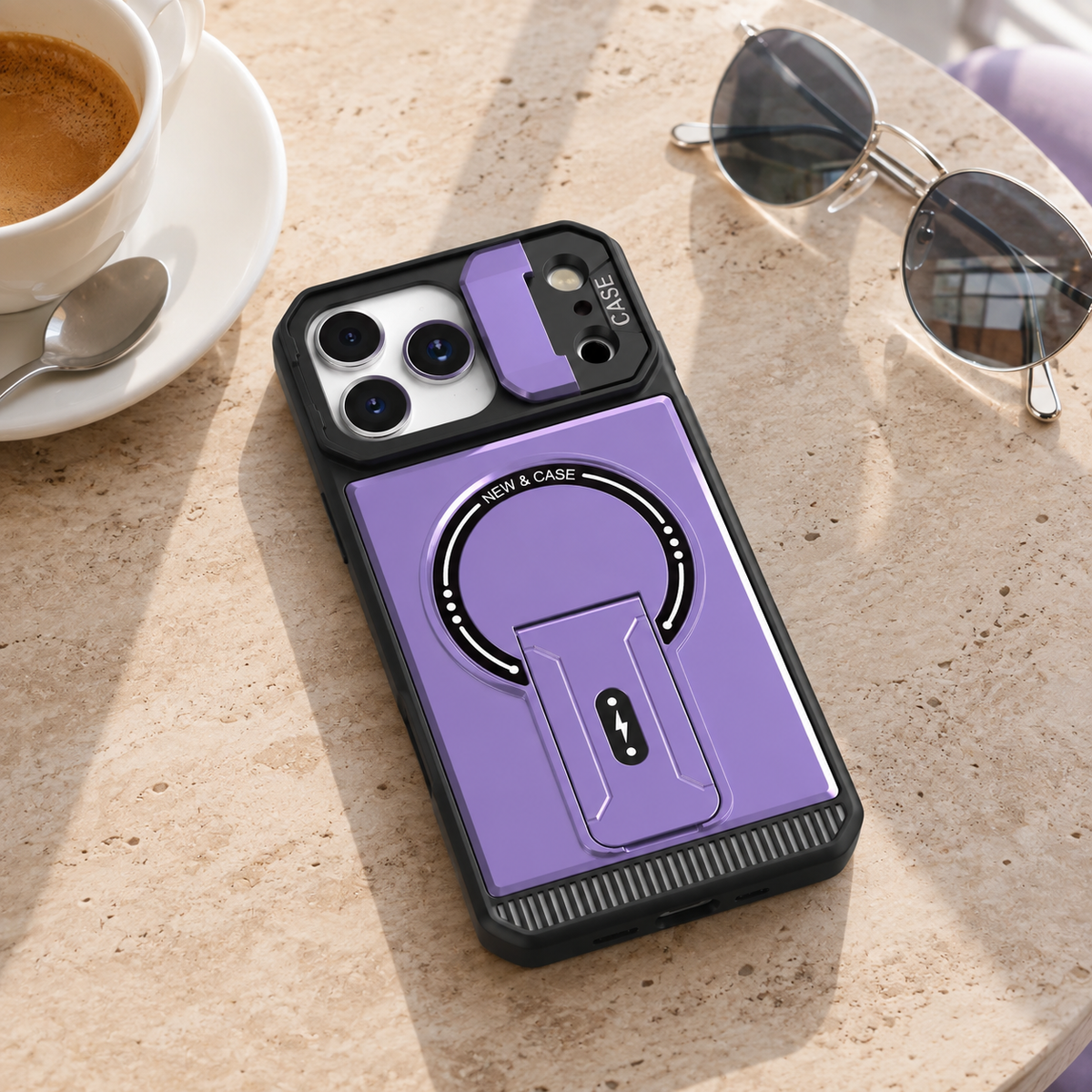 Premium iPhone Case MagSafe Magnetic Kickstand Carbon Fiber Leather Protective Cover Camera Lens Protection Shockproof Slim Non Slip Stand Holder Case