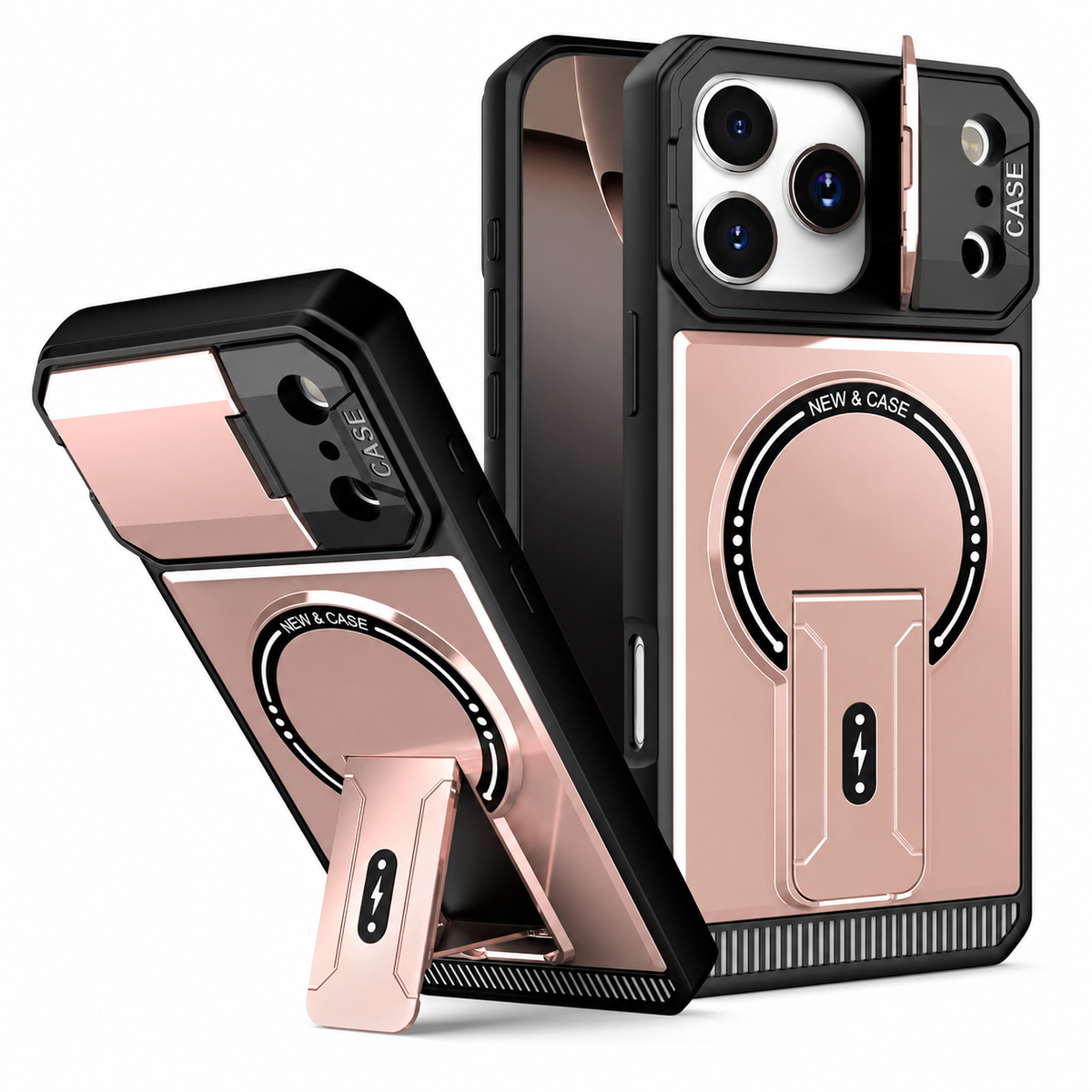 Premium iPhone Case MagSafe Magnetic Kickstand Carbon Fiber Leather Protective Cover Camera Lens Protection Shockproof Slim Non Slip Stand Holder Case