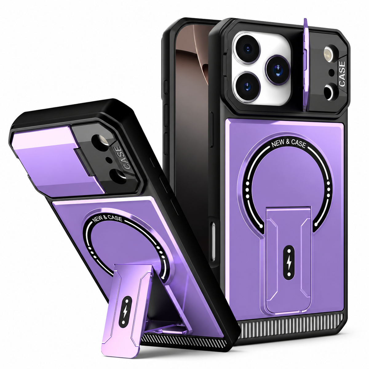 Premium iPhone Case MagSafe Magnetic Kickstand Carbon Fiber Leather Protective Cover Camera Lens Protection Shockproof Slim Non Slip Stand Holder Case