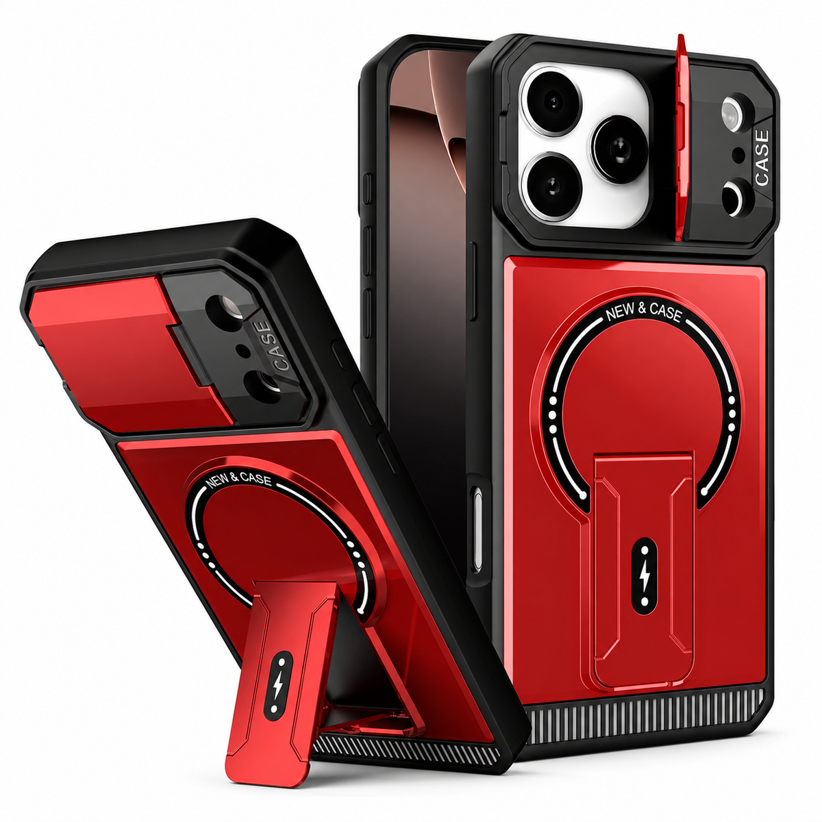 Premium iPhone Case MagSafe Magnetic Kickstand Carbon Fiber Leather Protective Cover Camera Lens Protection Shockproof Slim Non Slip Stand Holder Case