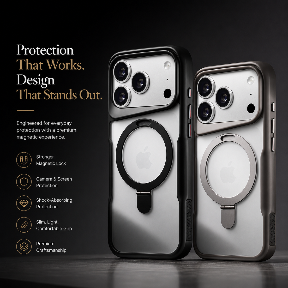 Premium iPhone Case MagSafe Magnetic Metal Ring Stand Shockproof Bumper Matte Translucent Protective Cover Anti Scratch Non Slip Slim Rugged Case