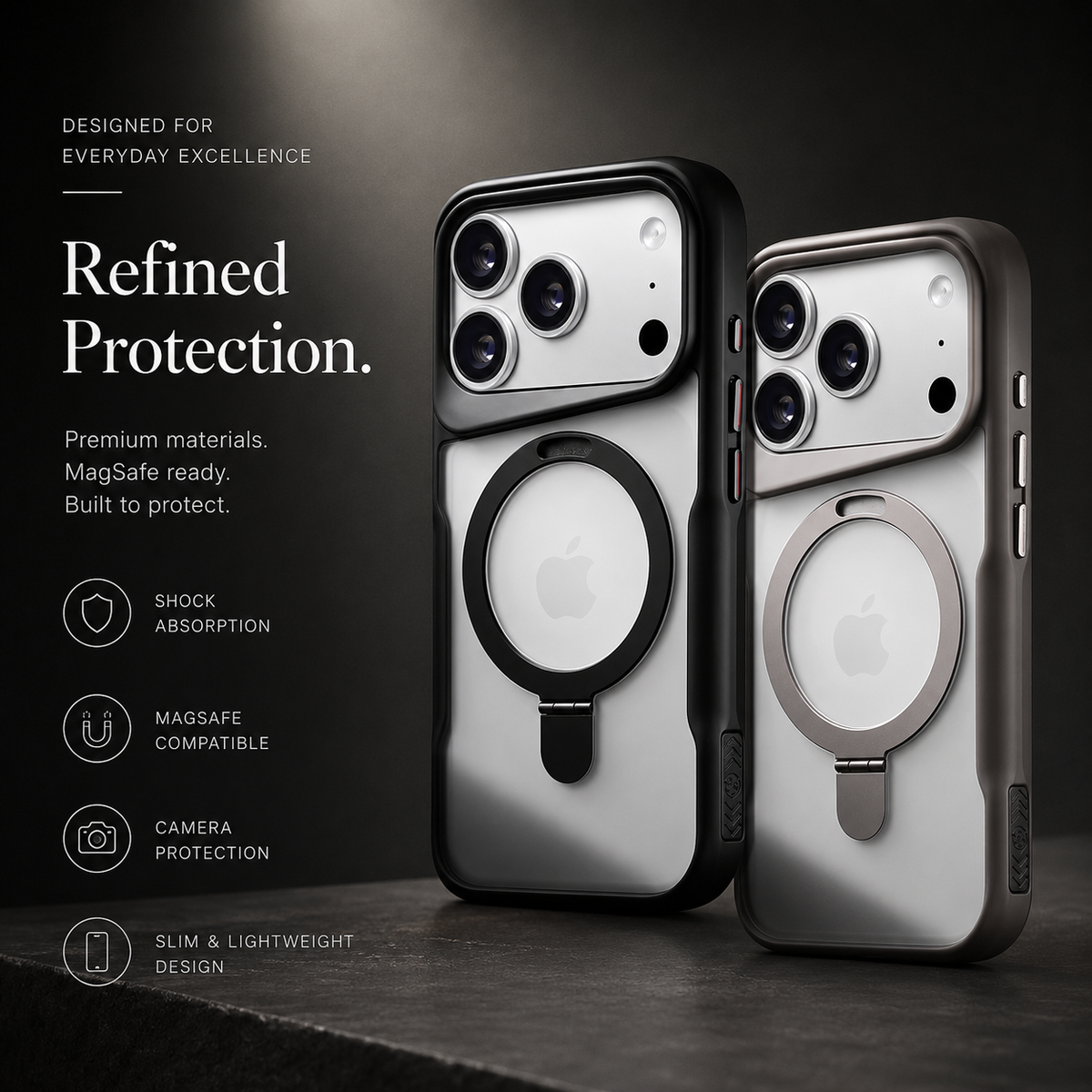 Premium iPhone Case MagSafe Magnetic Metal Ring Stand Shockproof Bumper Matte Translucent Protective Cover Anti Scratch Non Slip Slim Rugged Case