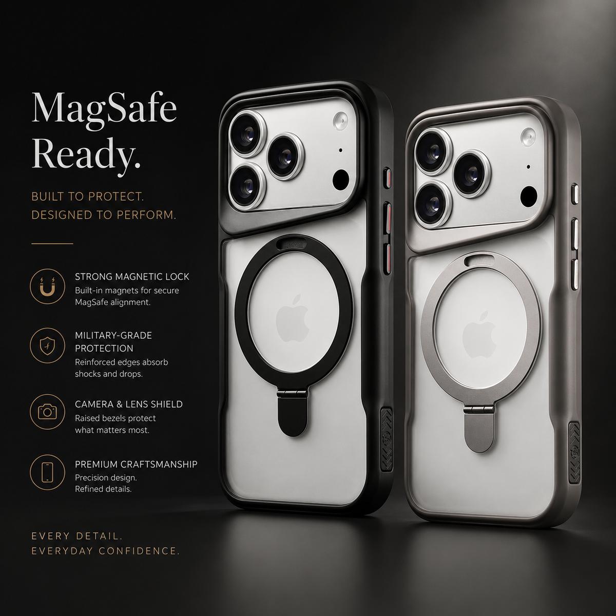 Premium iPhone Case MagSafe Magnetic Metal Ring Stand Shockproof Bumper Matte Translucent Protective Cover Anti Scratch Non Slip Slim Rugged Case