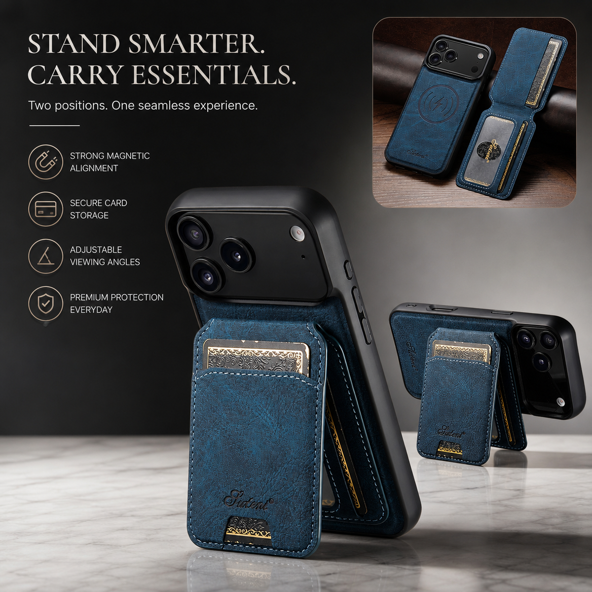 Premium iPhone Case MagSafe Magnetic PU Leather Wallet Card Holder Stand Wireless Charging Protective Cover Slim Non Slip Shockproof Business Case