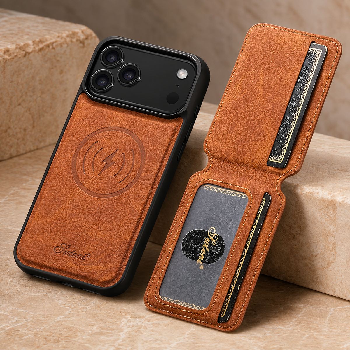 Premium iPhone Case MagSafe Magnetic PU Leather Wallet Card Holder Stand Wireless Charging Protective Cover Slim Non Slip Shockproof Business Case