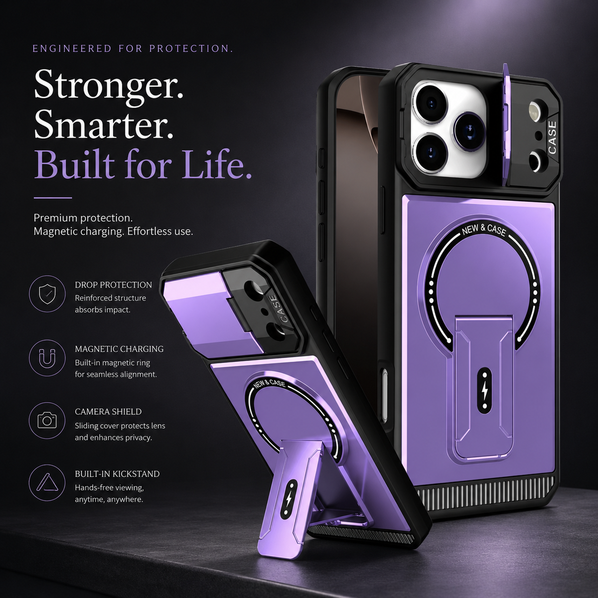 Premium iPhone Case MagSafe Magnetic Shockproof Armor Protective Cover PC Kickstand Bracket Anti Scratch Non Slip Slim Rugged Reinforced Bumper Case