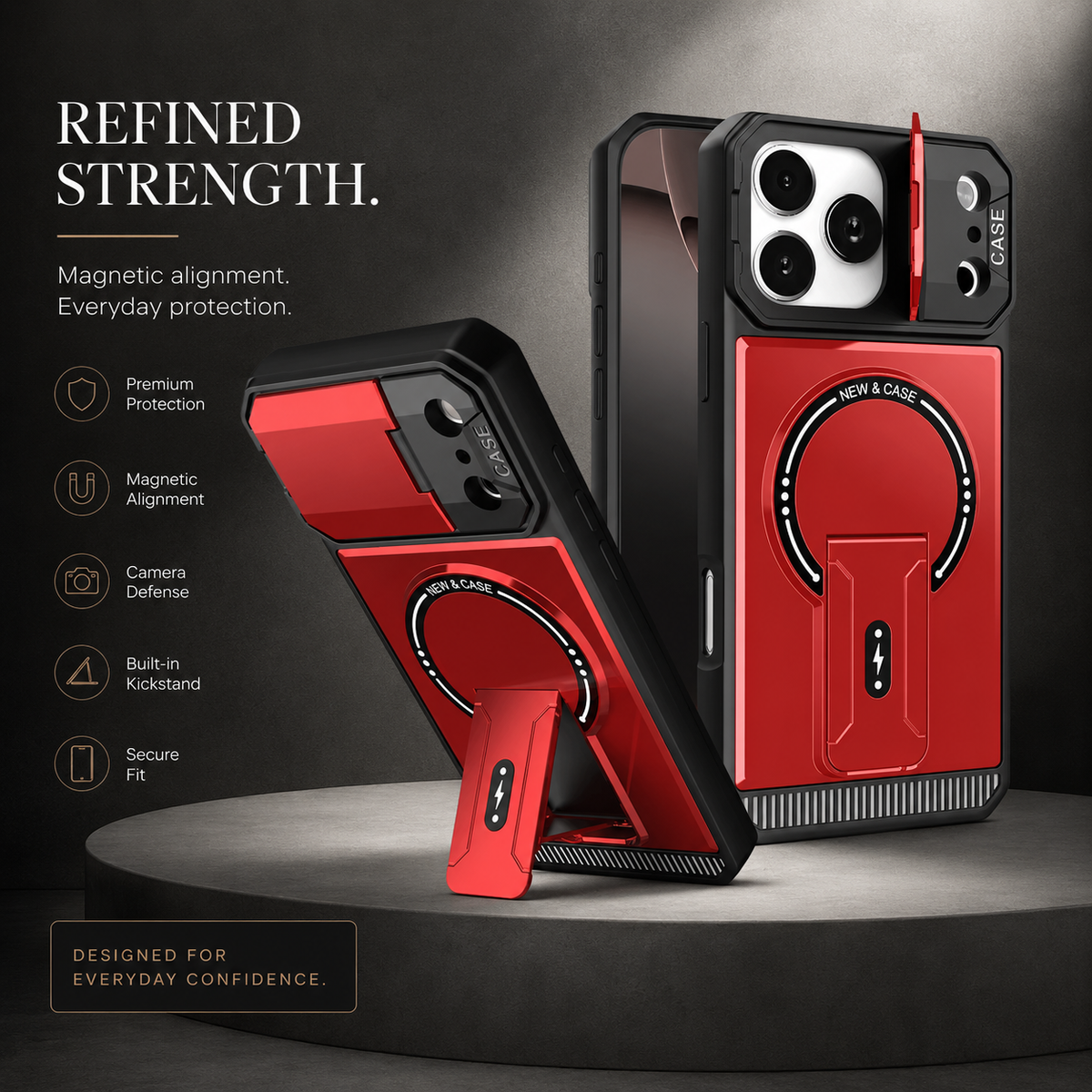Premium iPhone Case MagSafe Magnetic Shockproof Armor Protective Cover PC Kickstand Bracket Anti Scratch Non Slip Slim Rugged Reinforced Bumper Case