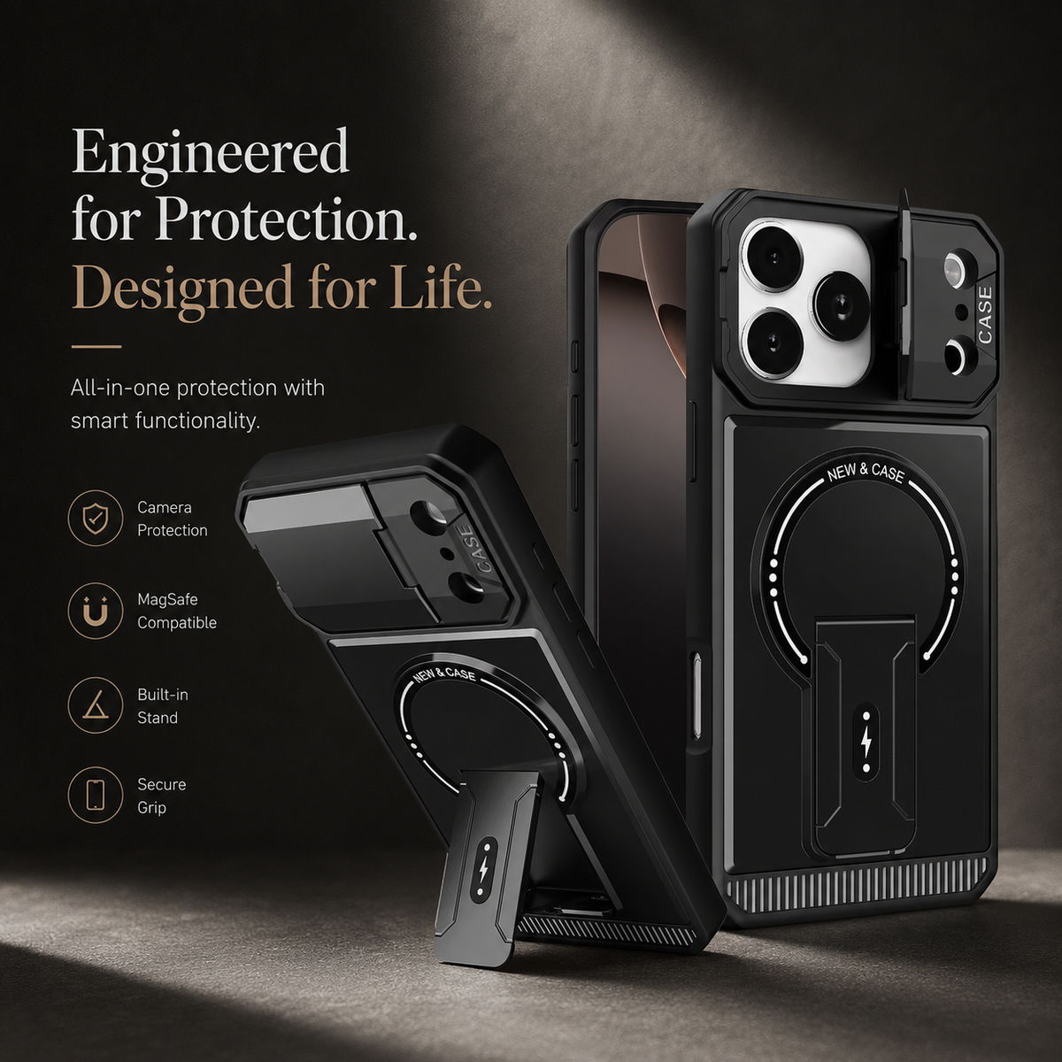 Premium iPhone Case MagSafe Magnetic Shockproof Armor Protective Cover PC Kickstand Bracket Anti Scratch Non Slip Slim Rugged Reinforced Bumper Case