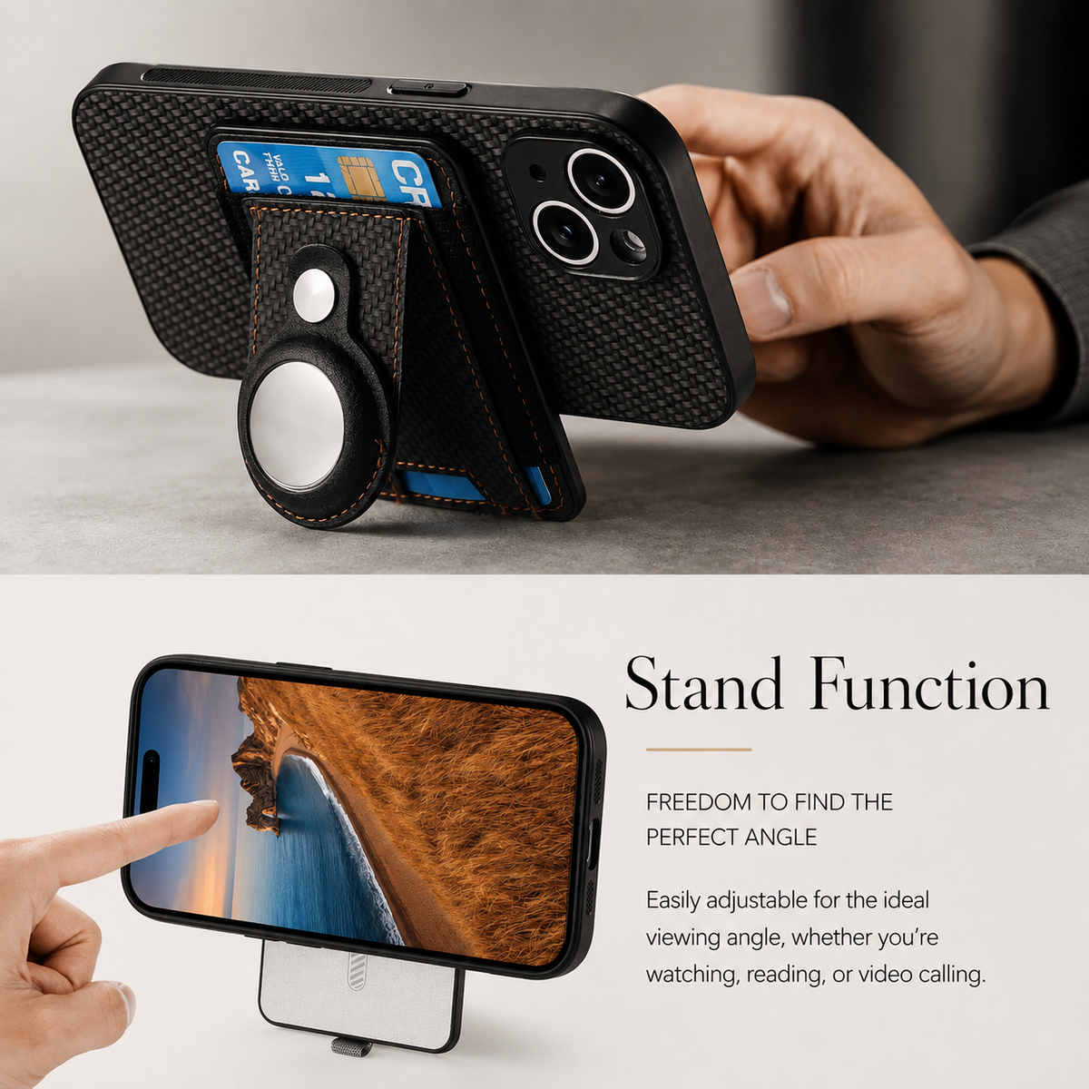 Premium iPhone Case MagSafe Magnetic Wallet Cover AirTag Card Holder Shockproof Anti Scratch Non-Slip PC + TPU Protective Wireless Charging Slim Design