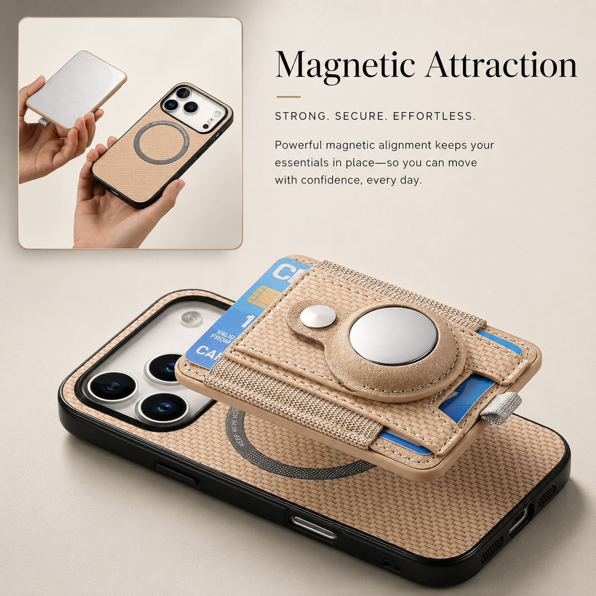 Premium iPhone Case MagSafe Magnetic Wallet Cover AirTag Card Holder Shockproof Anti Scratch Non-Slip PC + TPU Protective Wireless Charging Slim Design