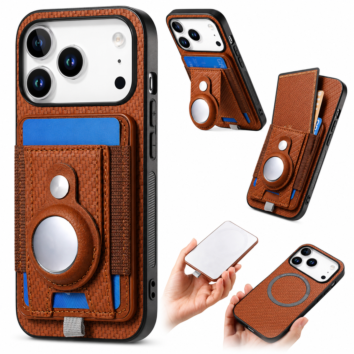 Premium iPhone Case MagSafe Magnetic Wallet Cover AirTag Card Holder Shockproof Anti Scratch Non-Slip PC + TPU Protective Wireless Charging Slim Design