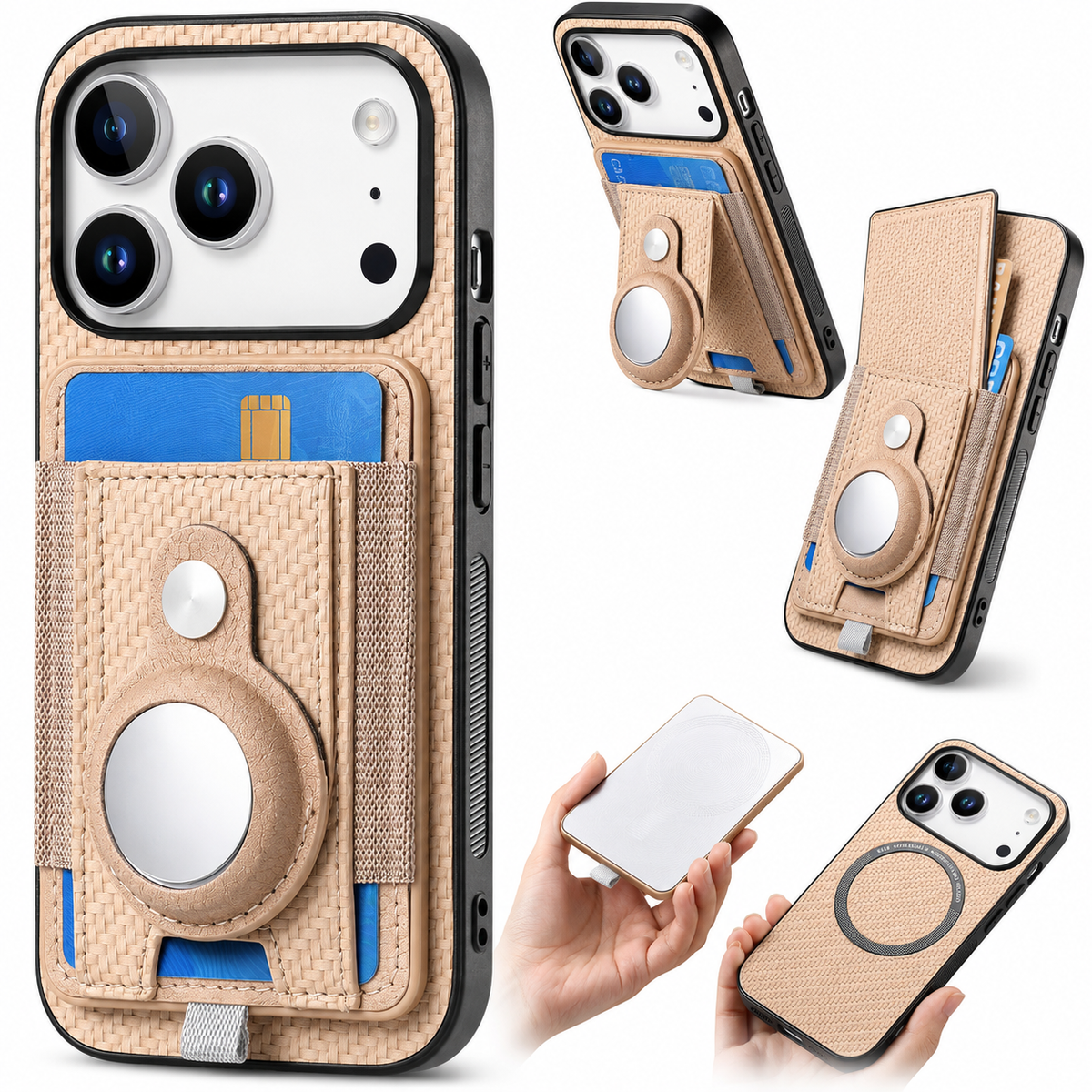 Premium iPhone Case MagSafe Magnetic Wallet Cover AirTag Card Holder Shockproof Anti Scratch Non-Slip PC + TPU Protective Wireless Charging Slim Design