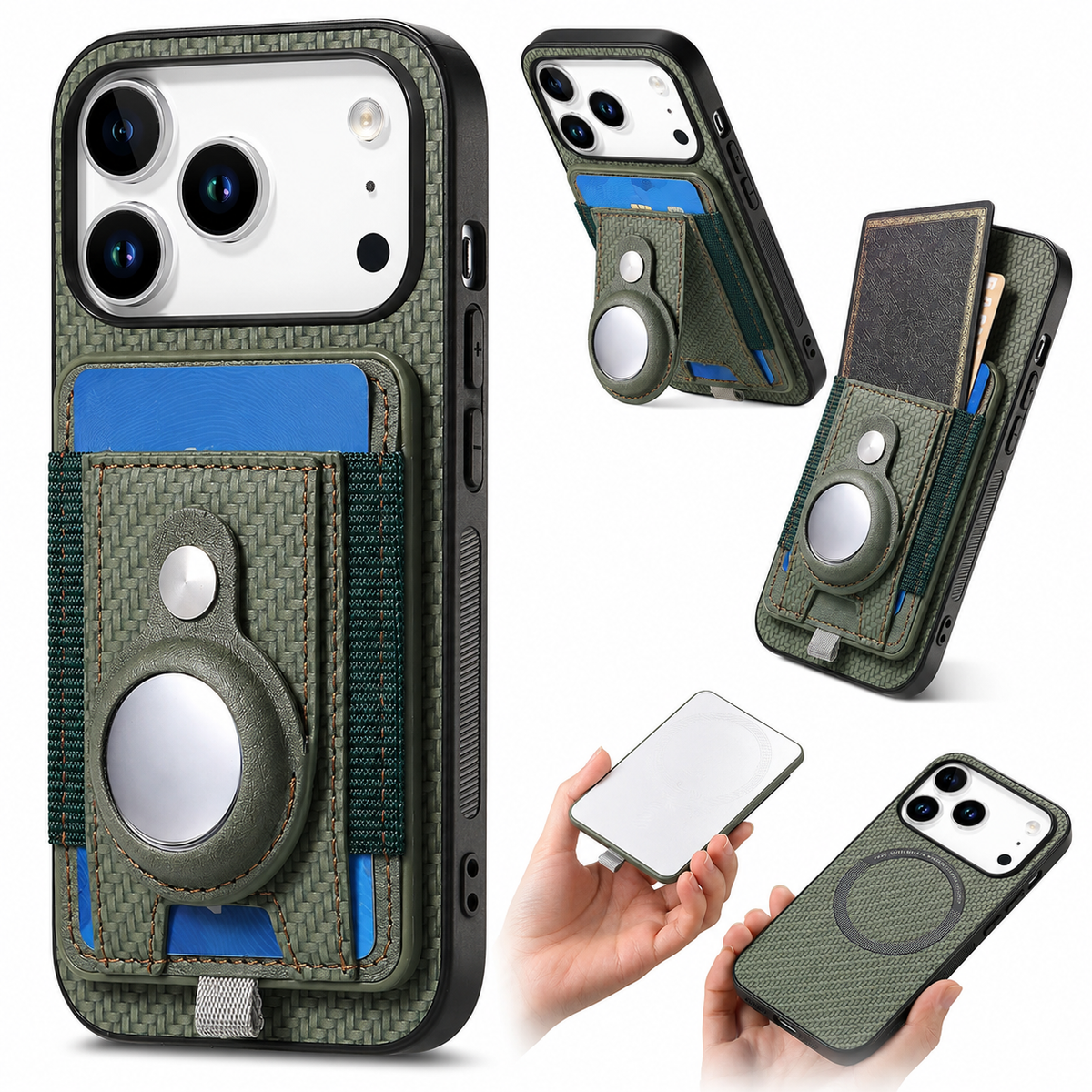 Premium iPhone Case MagSafe Magnetic Wallet Cover AirTag Card Holder Shockproof Anti Scratch Non-Slip PC + TPU Protective Wireless Charging Slim Design