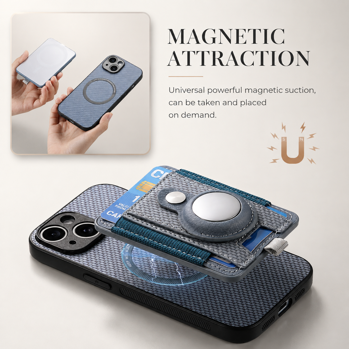 Premium iPhone Case MagSafe Magnetic Wallet Cover AirTag Card Holder Shockproof Anti Scratch Non-Slip PC + TPU Protective Wireless Charging Slim Design