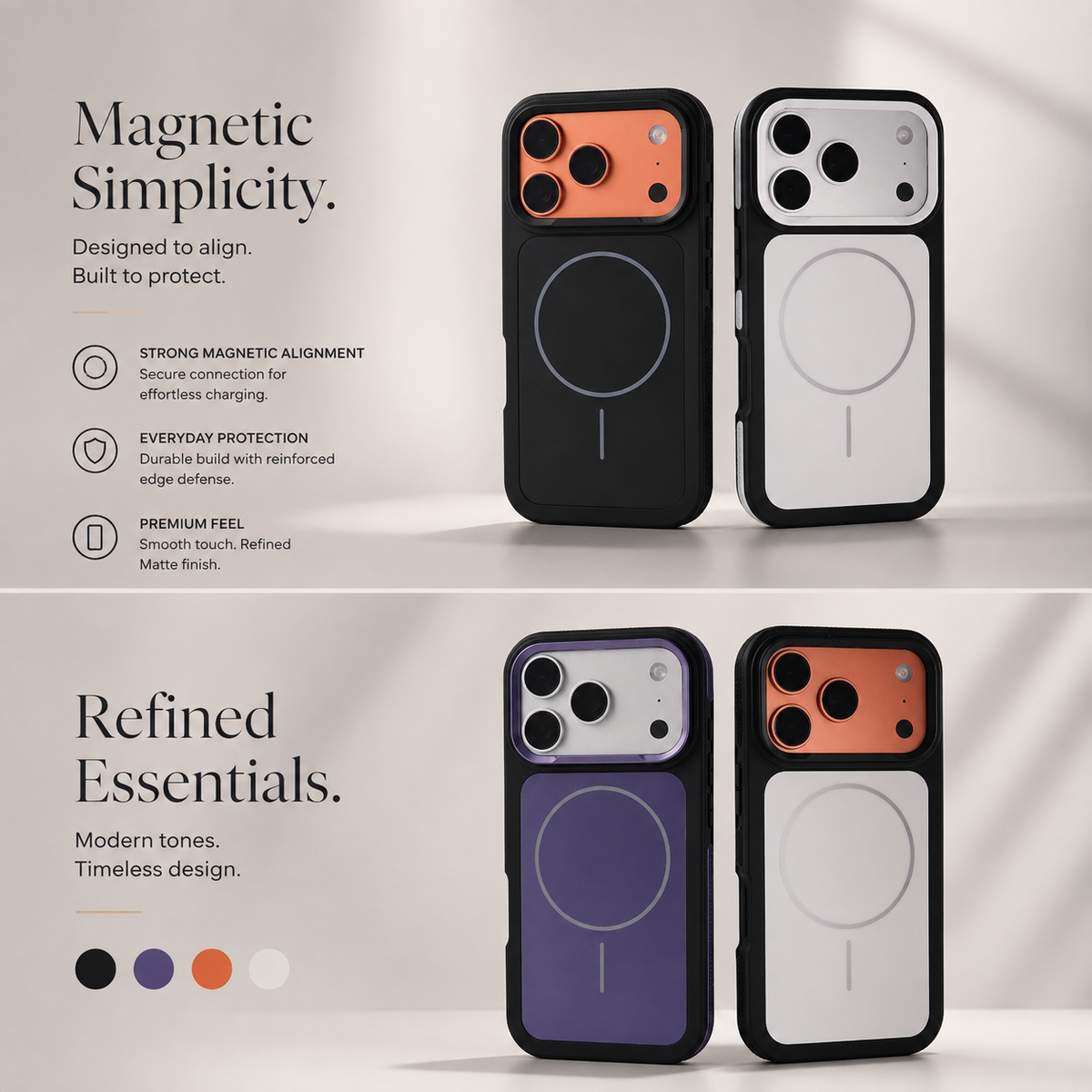 Premium iPhone Case MagSafe Matte Frosted Magnetic Shockproof Protective Cover PC Armor Anti Scratch Non Slip Slim Contrast Color Full Coverage Design