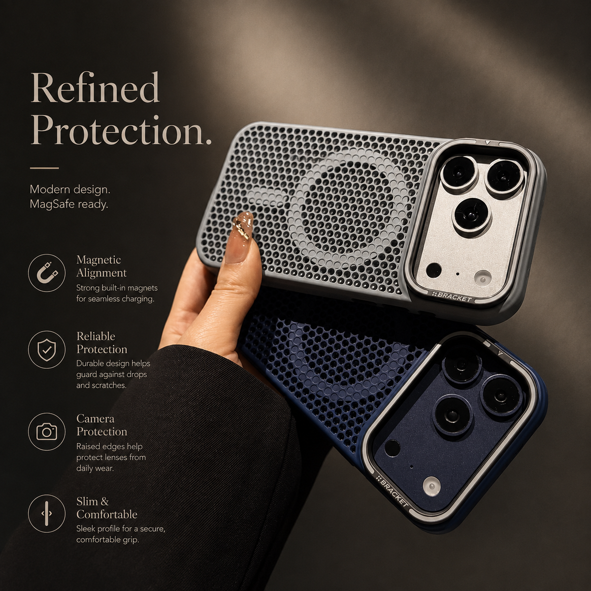 Premium iPhone Case MagSafe Mesh Cooling Magnetic Protective Cover Camera Mount Holder Shockproof Anti Scratch Matte Non Slip Heat Dissipation Tough Case