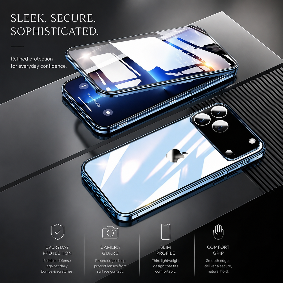 Premium iPhone Case MagSafe Metal Magnetic Double Sided Tempered Glass Shockproof Full Coverage Clear Protective Cover Lock Catch Slim Secure Frame
