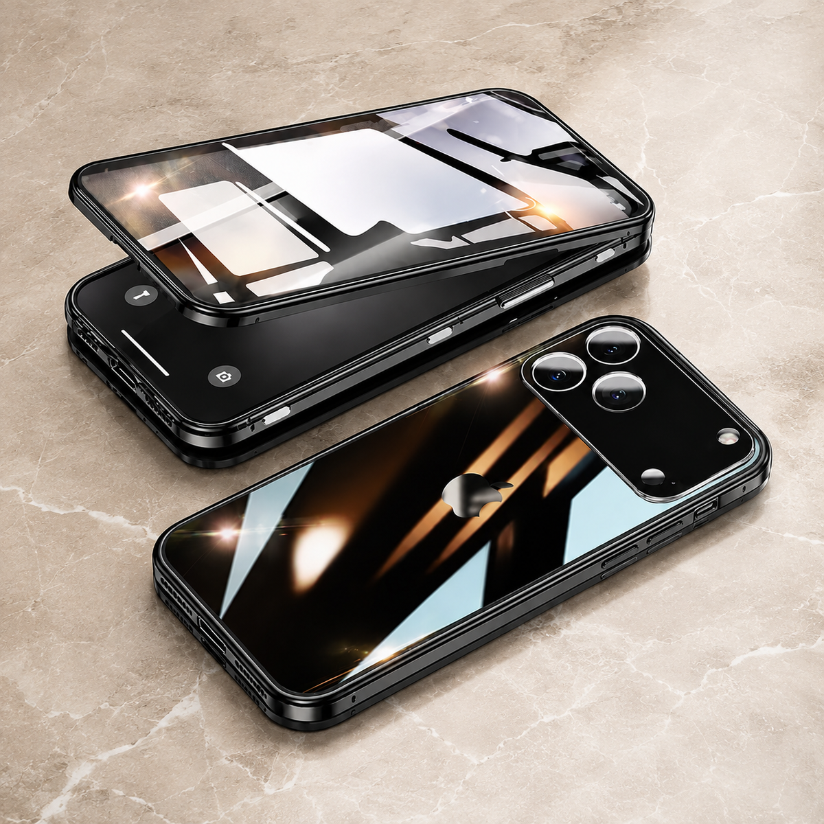 Premium iPhone Case MagSafe Metal Magnetic Double Sided Tempered Glass Shockproof Full Coverage Clear Protective Cover Lock Catch Slim Secure Frame
