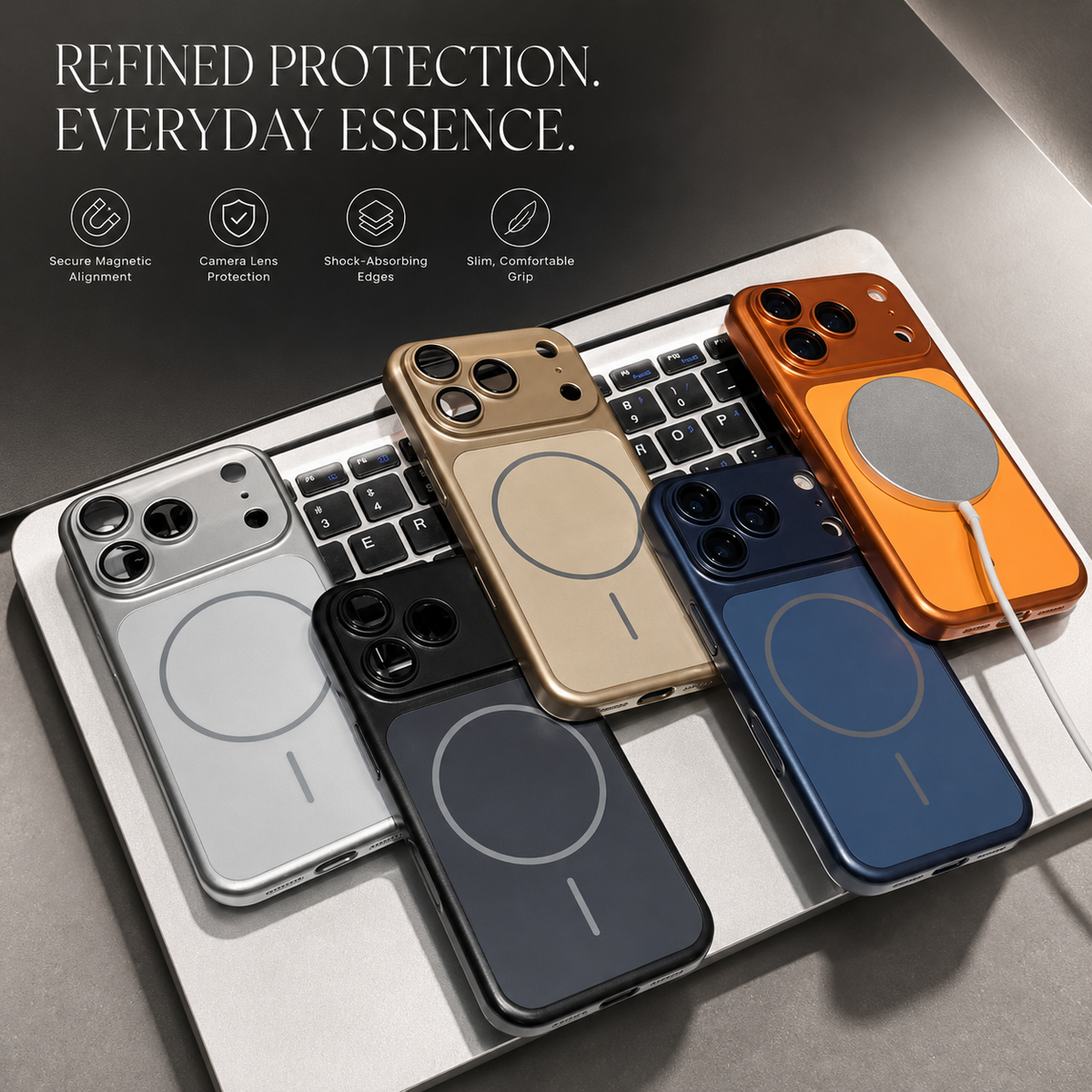 Premium iPhone Case MagSafe Metallic Magnetic Shockproof Hard PC Protective Cover Slim Anti Scratch Camera Protection Lightweight Modern Full Coverage Case