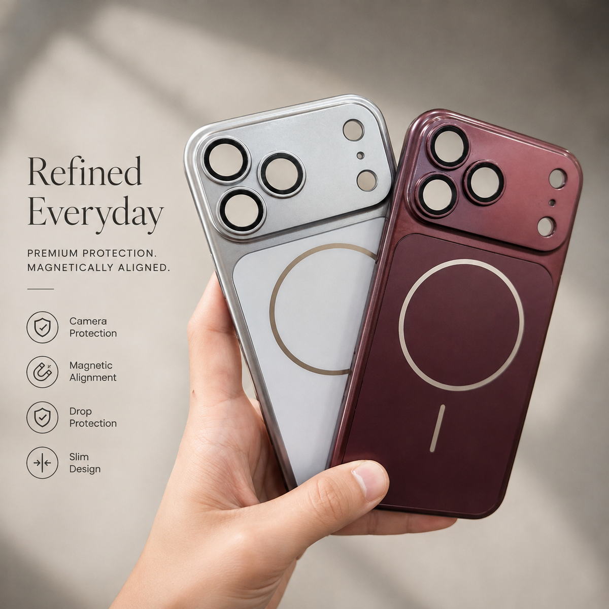 Premium iPhone Case MagSafe Metallic Magnetic Shockproof Hard PC Protective Cover Slim Anti Scratch Camera Protection Lightweight Modern Full Coverage Case