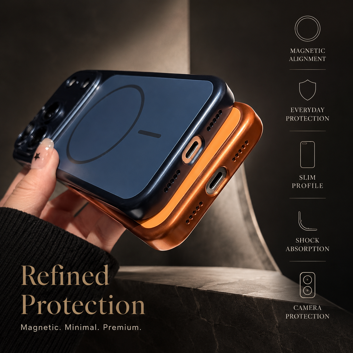 Premium iPhone Case MagSafe Metallic Magnetic Shockproof Hard PC Protective Cover Slim Anti Scratch Camera Protection Lightweight Modern Full Coverage Case
