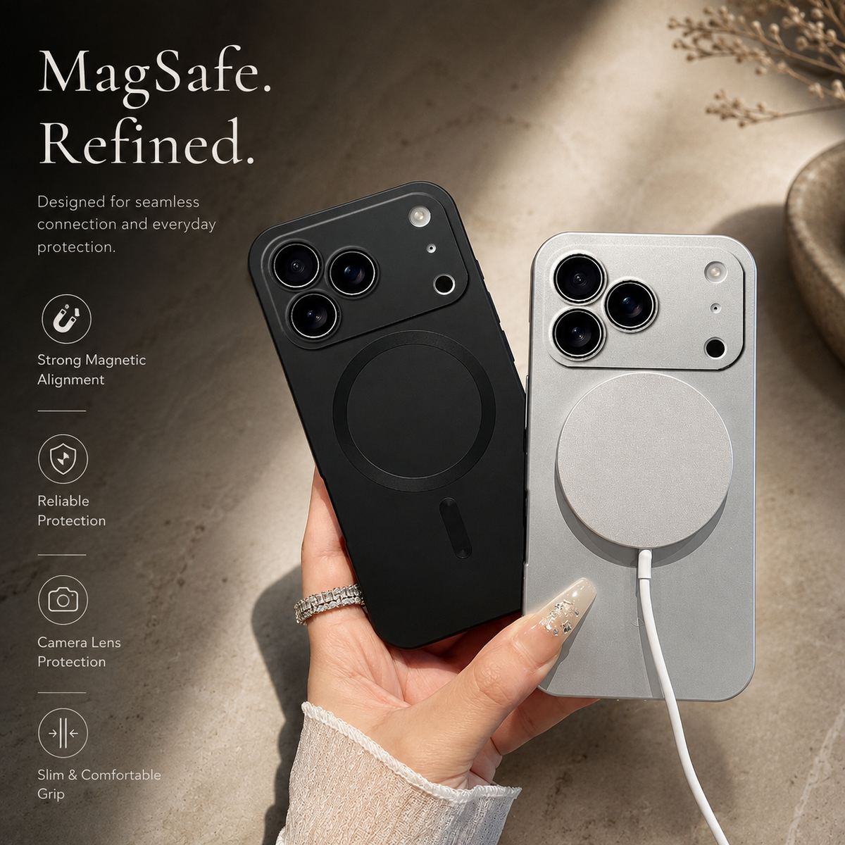 Premium iPhone Case MagSafe Metallic Paint Magnetic Protective Cover Camera Lens Protection Anti Fingerprint Anti Scratch Slim Wireless Charging Design