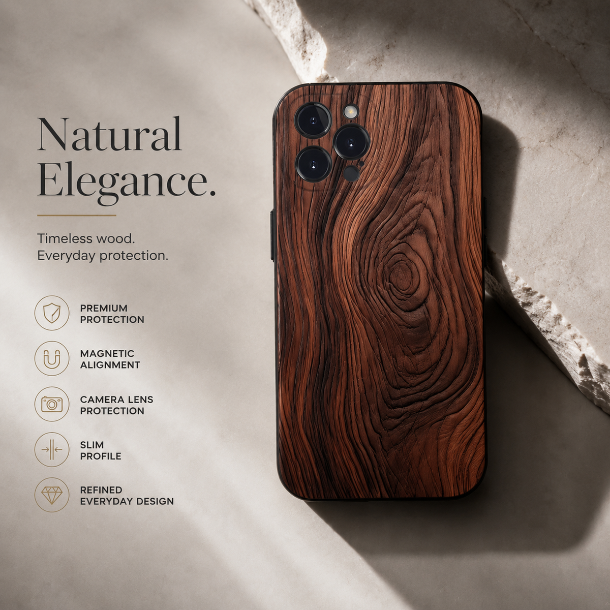 Premium iPhone Case MagSafe Natural Wood Back TPU Bumper Shockproof Magnetic Cover Camera Lens Protection Ultra Thin Slim Protective Design