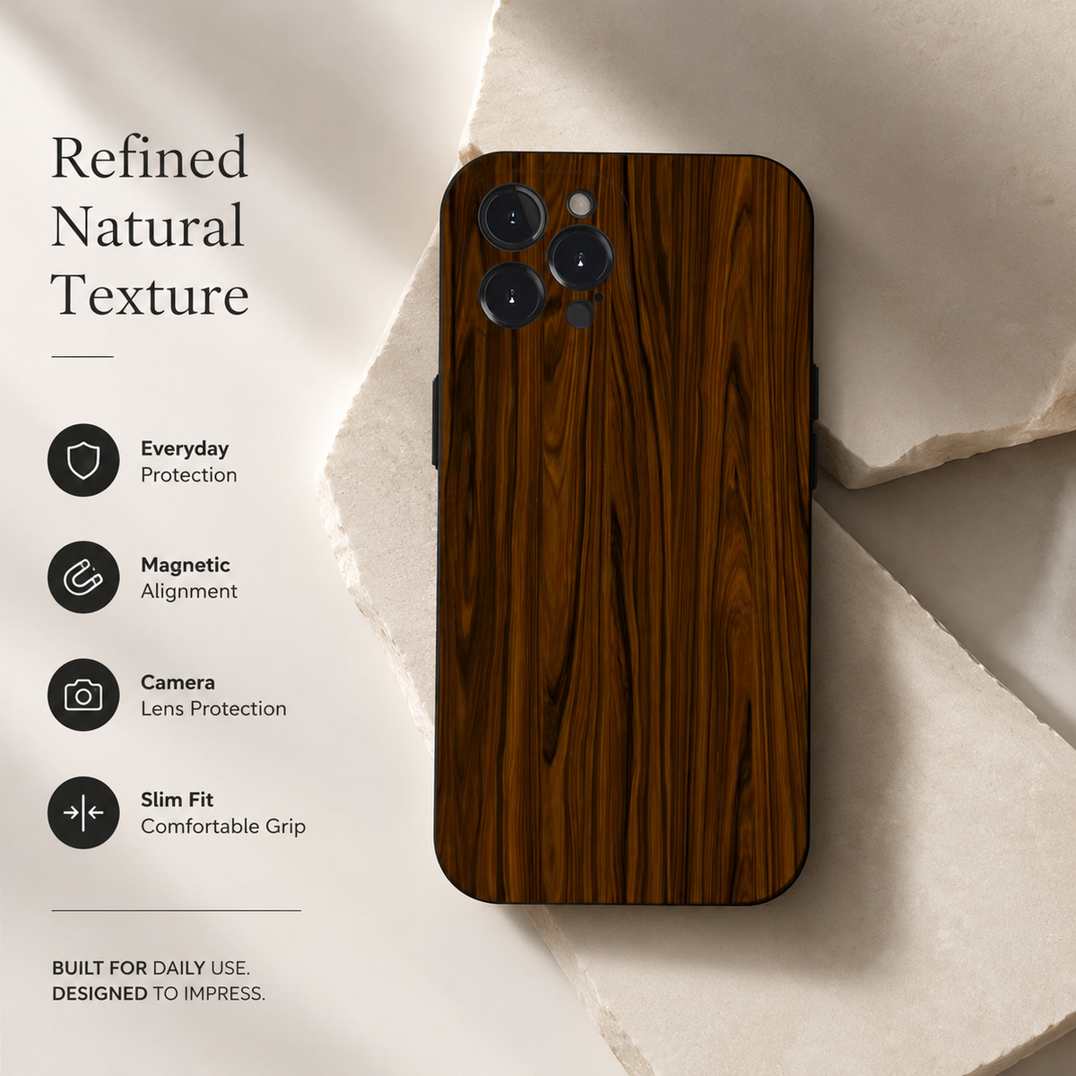 Premium iPhone Case MagSafe Natural Wood Back TPU Bumper Shockproof Magnetic Cover Camera Lens Protection Ultra Thin Slim Protective Design