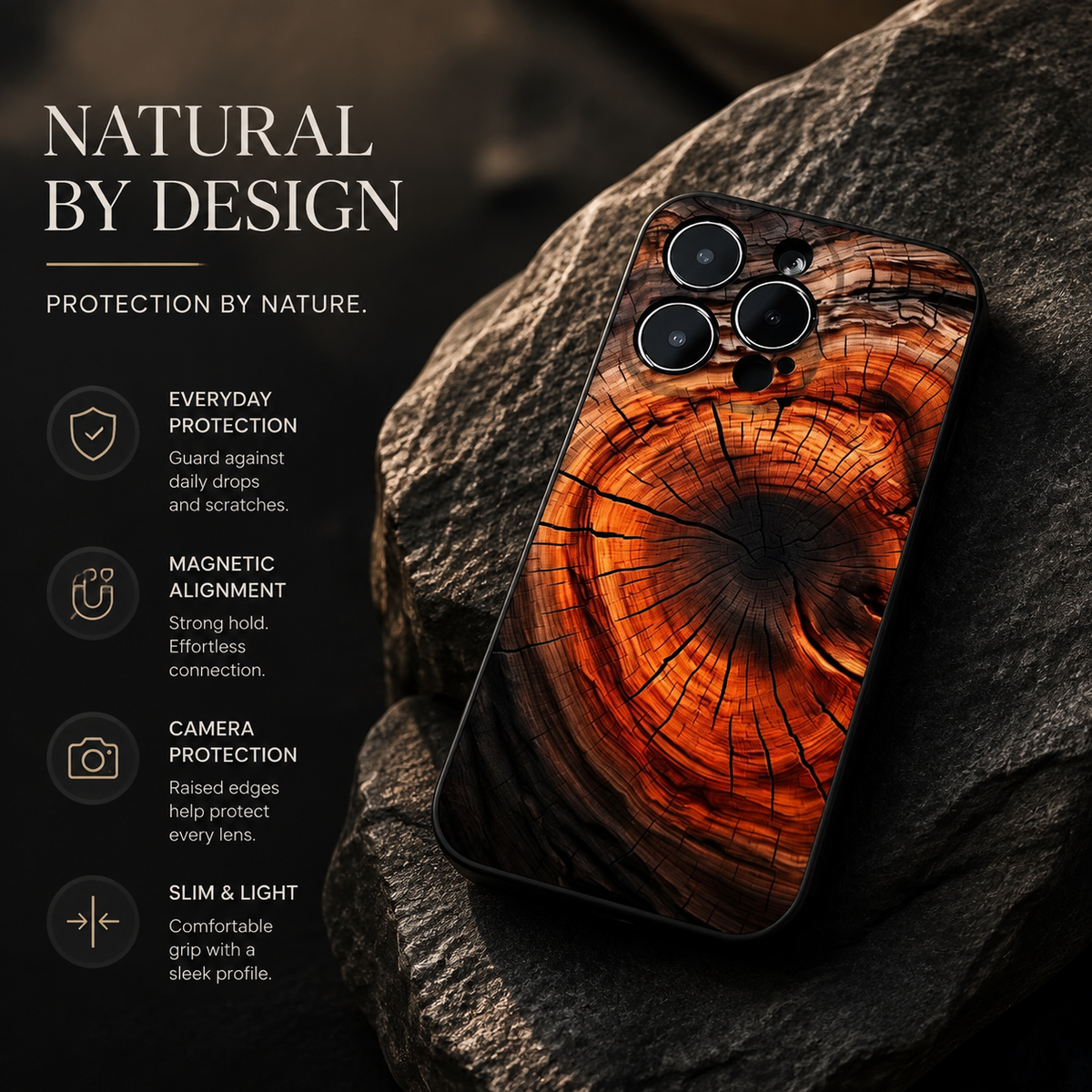 Premium iPhone Case MagSafe Natural Wood Back TPU Bumper Shockproof Magnetic Cover Camera Lens Protection Ultra Thin Slim Protective Design
