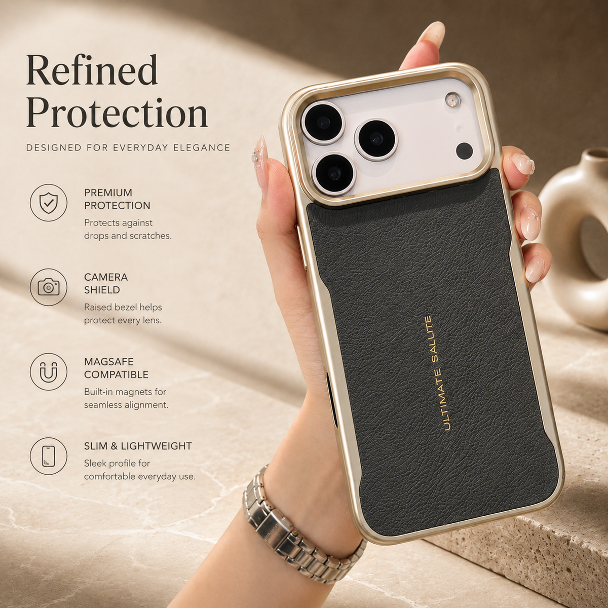 Premium iPhone Case MagSafe PU Leather Magnetic Protective Cover Shockproof PC Frame Anti Scratch Dustproof Non Slip Slim Full Coverage Modern Design