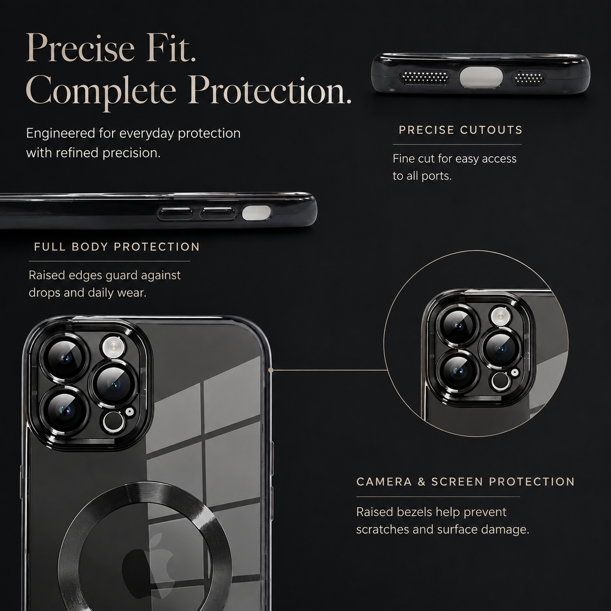 Premium iPhone Case MagSafe Plating Clear Cover with Magnetic Wireless Charging Lens Protector Anti-Fingerprint Scratch-Resistant Design