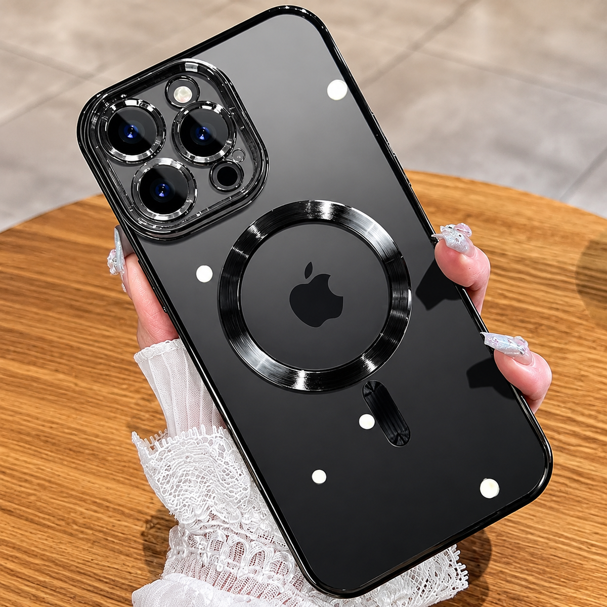 Premium iPhone Case MagSafe Plating Clear Cover with Magnetic Wireless Charging Lens Protector Anti-Fingerprint Scratch-Resistant Design