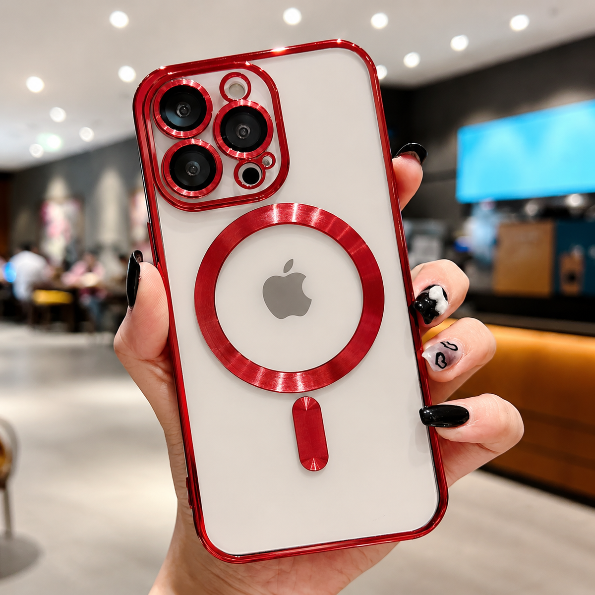 Premium iPhone Case MagSafe Plating Clear Cover with Magnetic Wireless Charging Lens Protector Anti-Fingerprint Scratch-Resistant Design