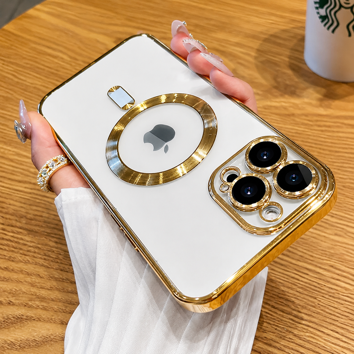 Premium iPhone Case MagSafe Plating Clear Cover with Magnetic Wireless Charging Lens Protector Anti-Fingerprint Scratch-Resistant Design