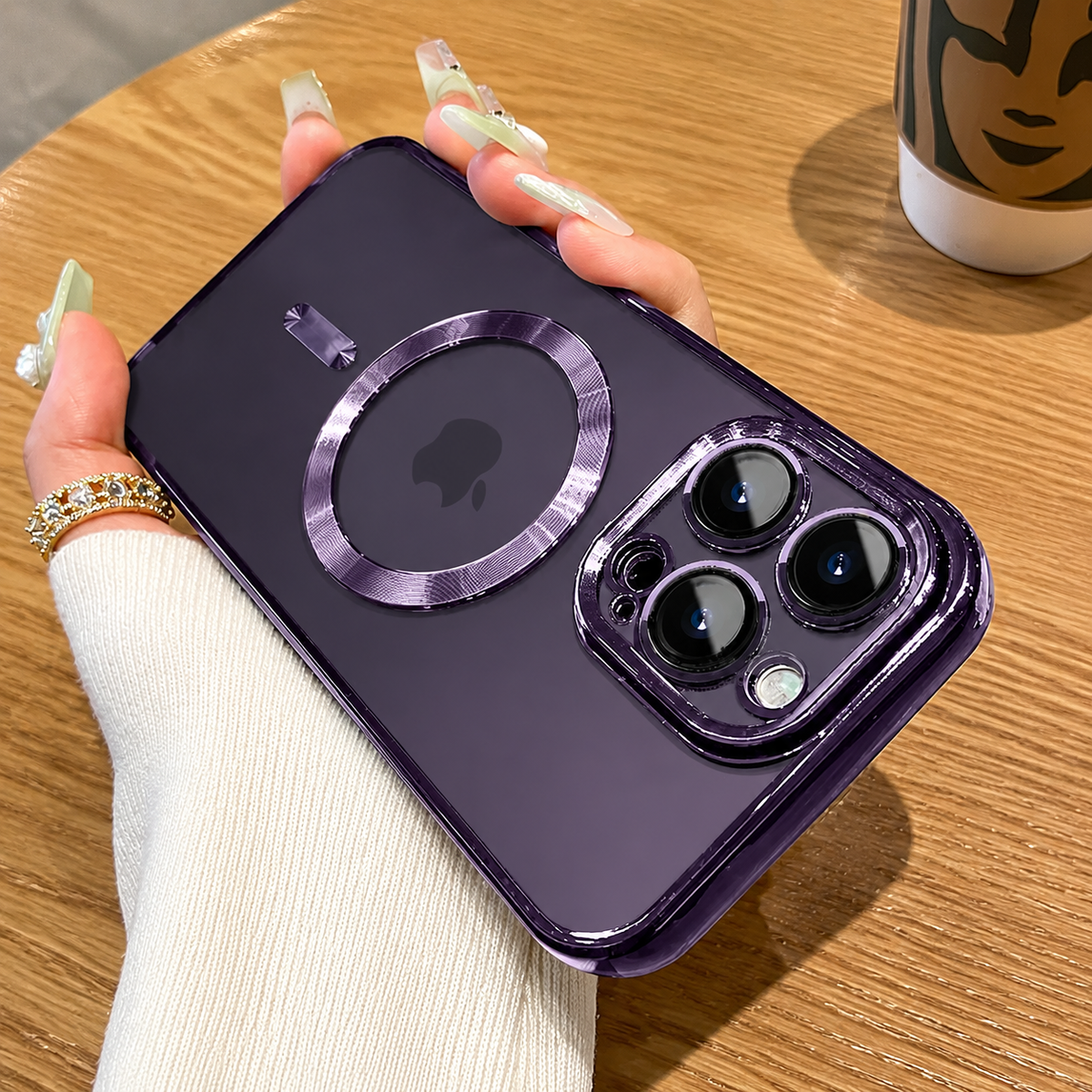 Premium iPhone Case MagSafe Plating Clear Cover with Magnetic Wireless Charging Lens Protector Anti-Fingerprint Scratch-Resistant Design