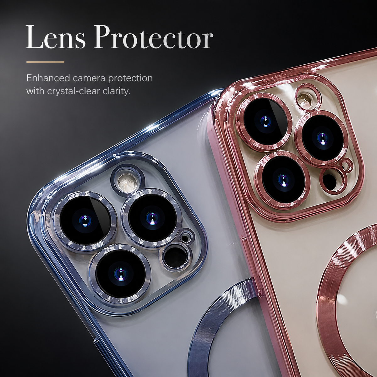 Premium iPhone Case MagSafe Plating Clear Cover with Magnetic Wireless Charging Lens Protector Anti-Fingerprint Scratch-Resistant Design