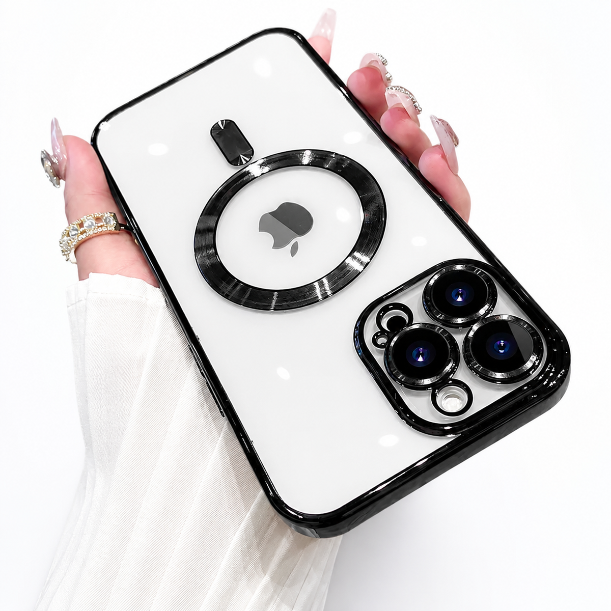 Premium iPhone Case MagSafe Plating Clear Cover with Magnetic Wireless Charging Lens Protector Anti-Fingerprint Scratch-Resistant Design