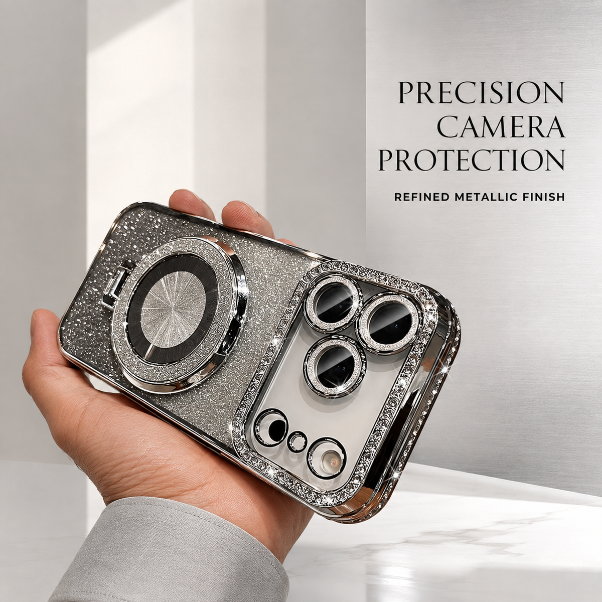 Premium iPhone Case MagSafe Rhinestone Diamond Magnetic Stand Holder Plating TPU Shockproof Non Slip Sparkling Protective Bumper Cover Case Design Pro